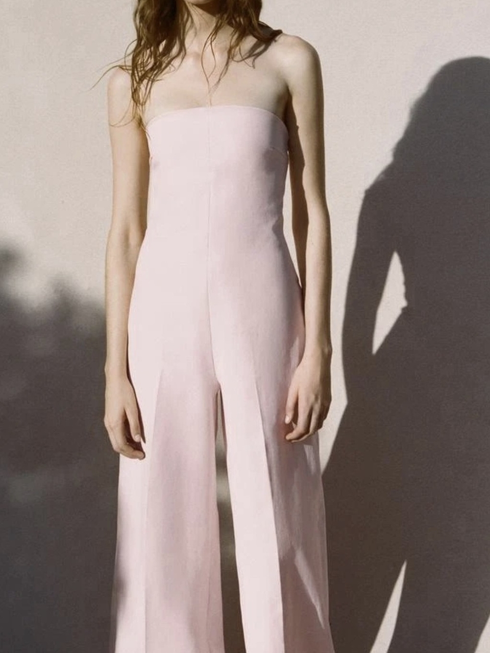 Zara Strapless Wide-Leg Jumpsuit in Pale Pink
